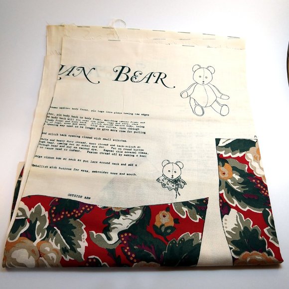 Vintage 90s DIY Stuffed Teddy Bear Floral Fabric Panel Sewing Cut & Sew Pattern - Picture 2 of 2